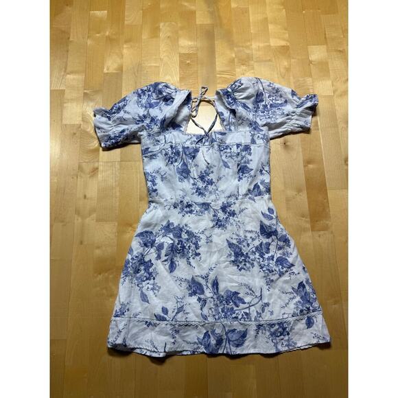 Reformation Evianna Linen Dress Blue Floral Size 12 NWOT - Picture 3 of 4